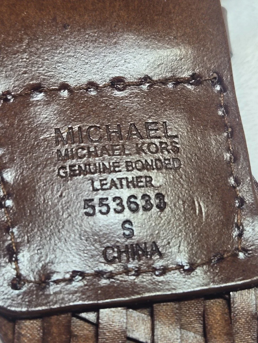 Michael Kors Brown Leather Braided Belt With Silver Charms Small